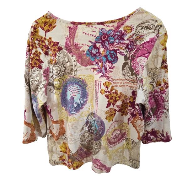Cj Banks Sz 1X Women Multi Floral V Neck 3/4 Sleeve Shirt - Picture 4 of 8